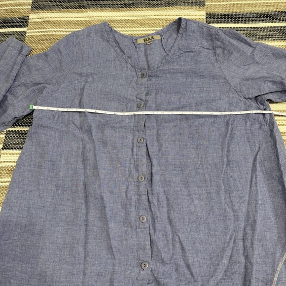 FLAX Shirt Women's 1G 1X Blue Linen Button Front Tunic Top Long Sleeve Lagenlook - Picture 10 of 14